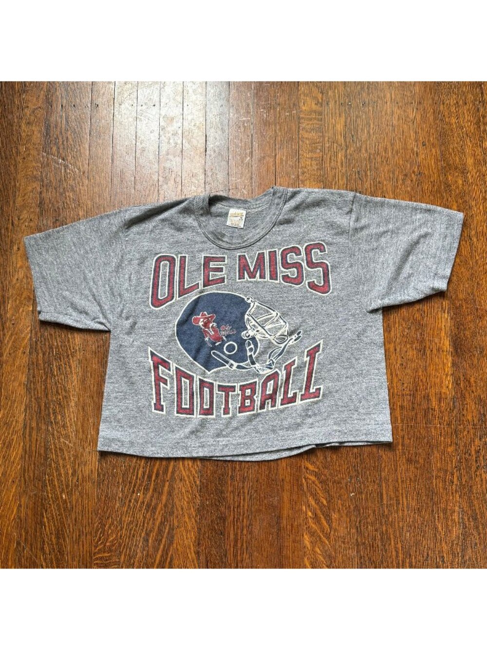 Vintage 1980s Ole Miss Football Cropped T-Shirt, Sportswear Size Small, Rebels